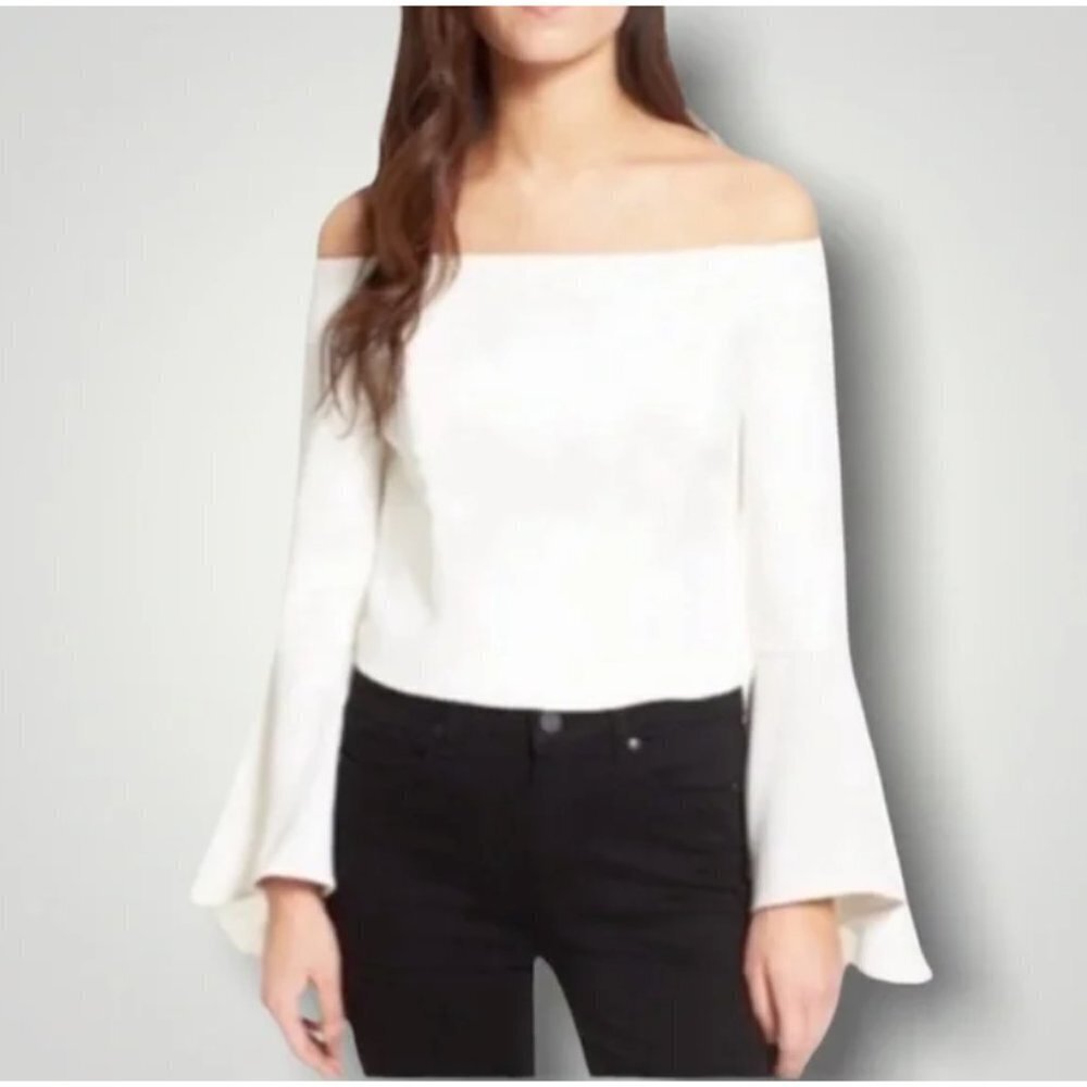 Revolve BARDOT White Dramatic Off Shoulder Bell Sleeve Top Size Small Blouse
